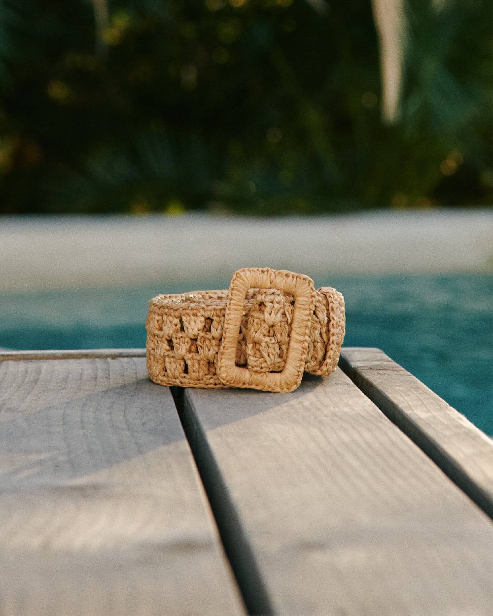 Manebí Natural Raffia Belt Weaving - Hamptons Square Buckle Tan Offerta speciale