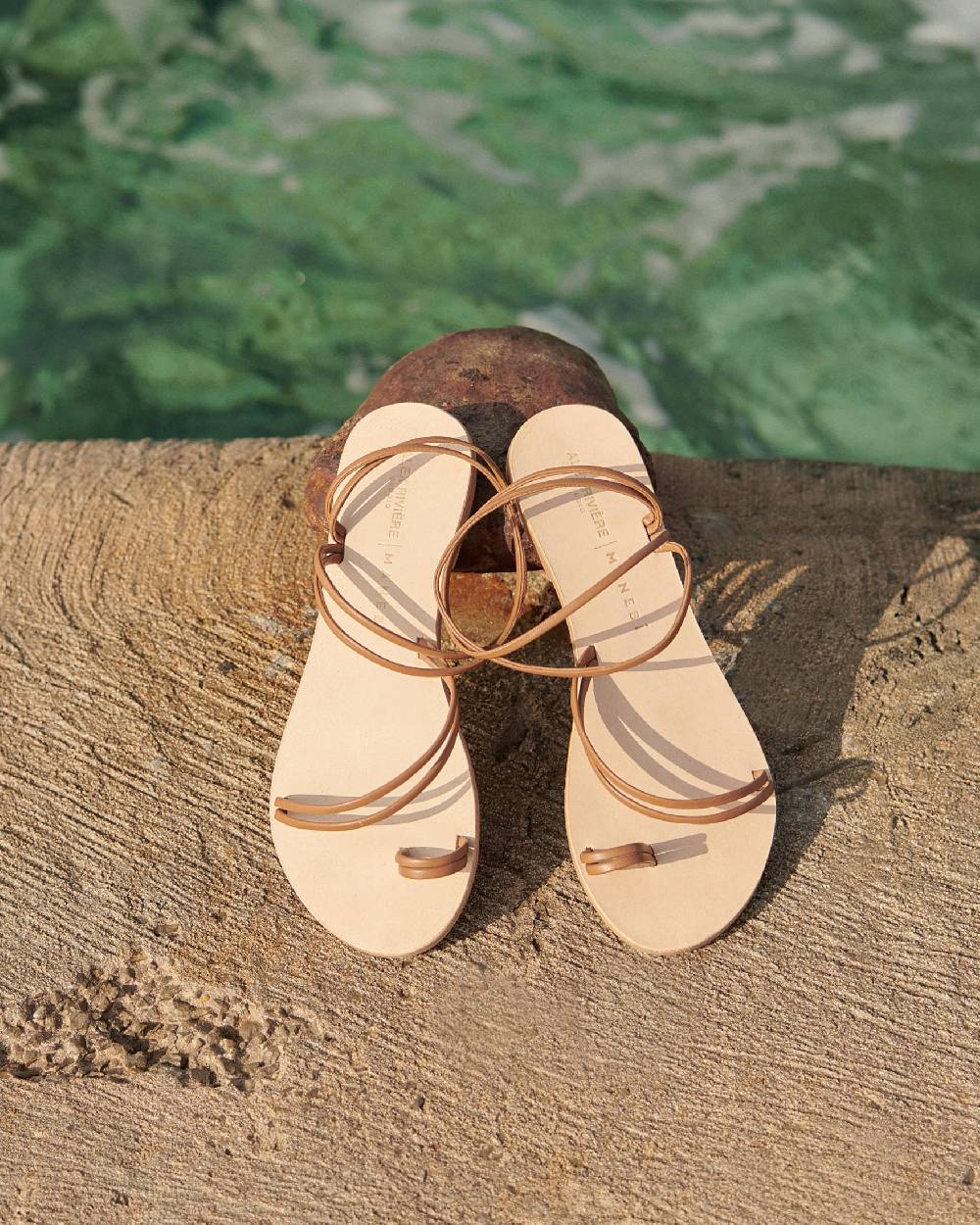 Manebí Francesca Leather Sandals - Toe Ring Tan Stripes Vendita calda