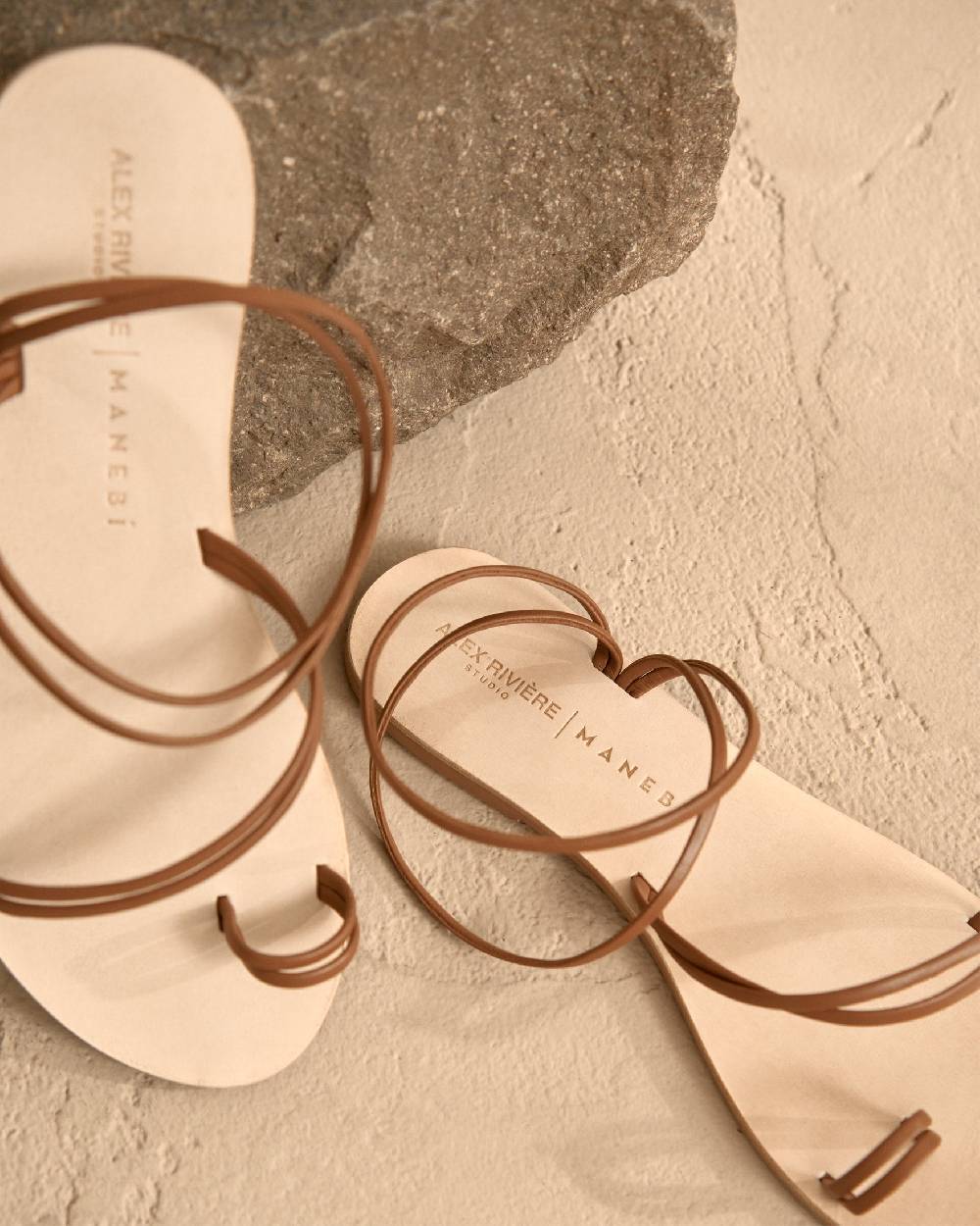 Manebí Francesca Leather Sandals - Toe Ring Tan Stripes Vendita calda