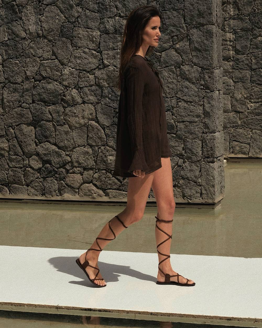 Manebí St. Tropez Leather Sandals - Tie-Up Chocolate Online Outlet