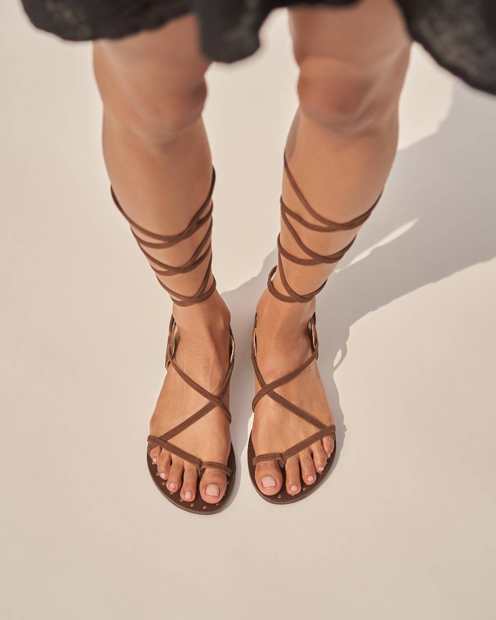 Manebí St. Tropez Leather Sandals - Tie-Up Chocolate Online Outlet