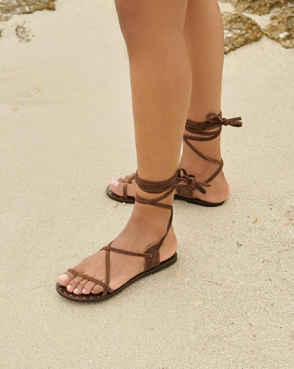 Manebí St. Tropez Leather Sandals - Tie-Up Chocolate Online Outlet