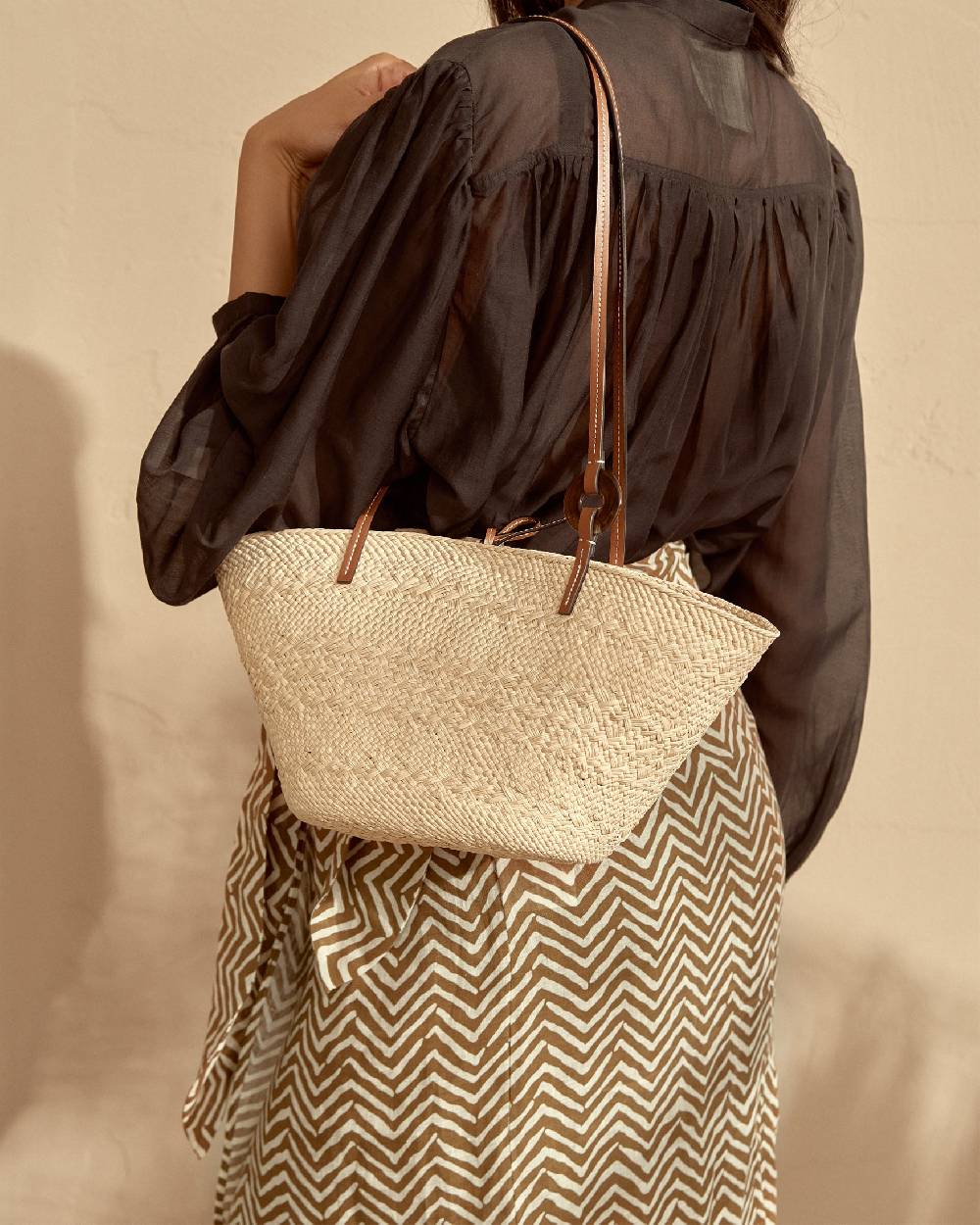 Manebí Cabas Iraca Palm \u0026 Leather - Shoulder Bag Natural Sconti VIP