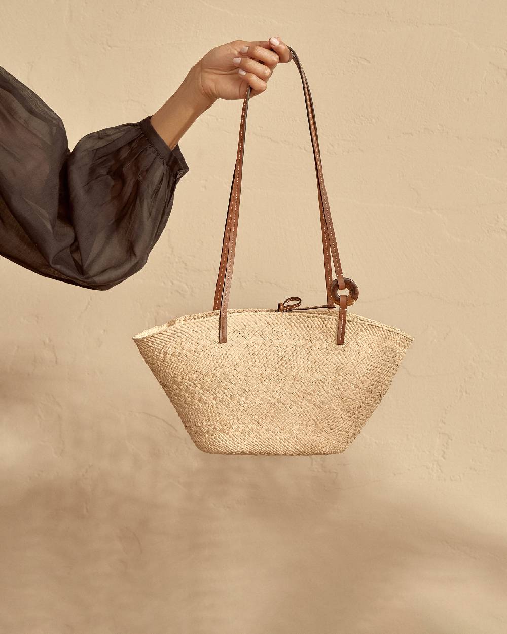 Manebí Cabas Iraca Palm \u0026 Leather - Shoulder Bag Natural Sconti VIP