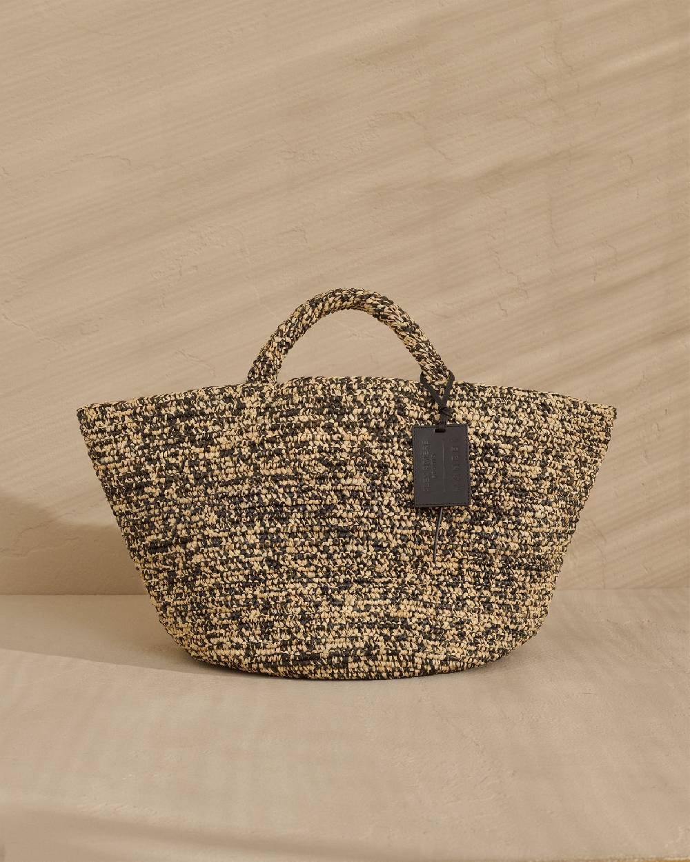 Manebí Panier Raffia Bag - Woven Raffia Natural and Black Melange Prezzo basso
