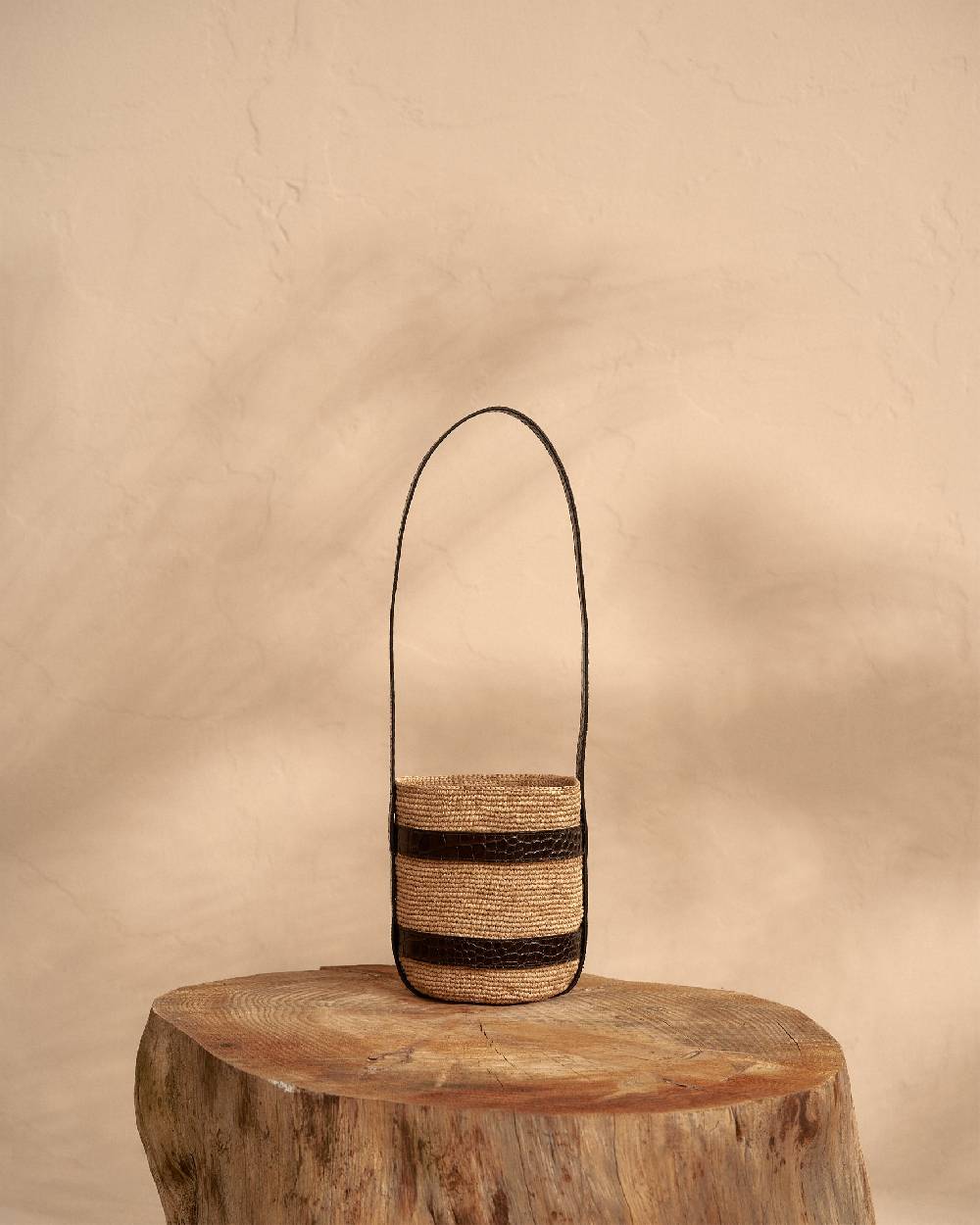 Manebí Bucket Raffia with Leather - Tan and Chocolate Offerta settimanale