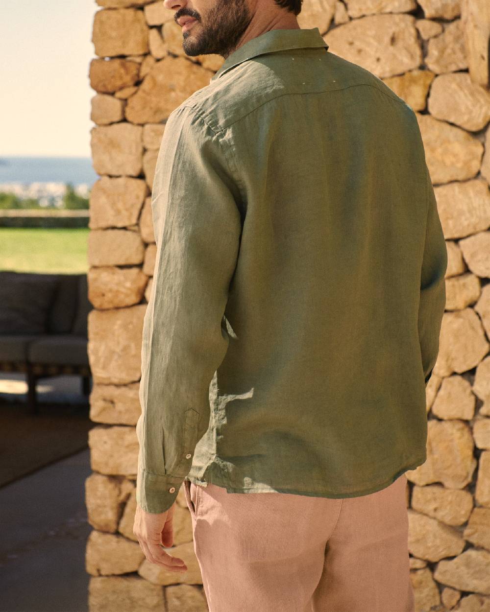 Manebí Panama Linen Shirt - Embroidered Palm Military Green Soddisfazione Garantita
