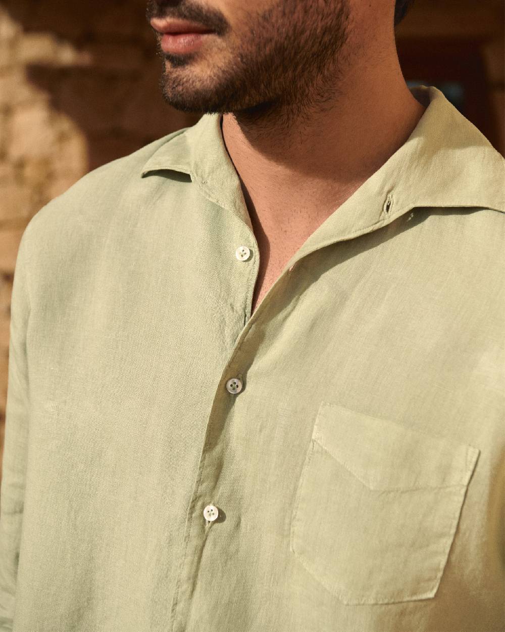 Manebí Linen Panama Shirt - Embroidered Palm Sage Qualità Garantita