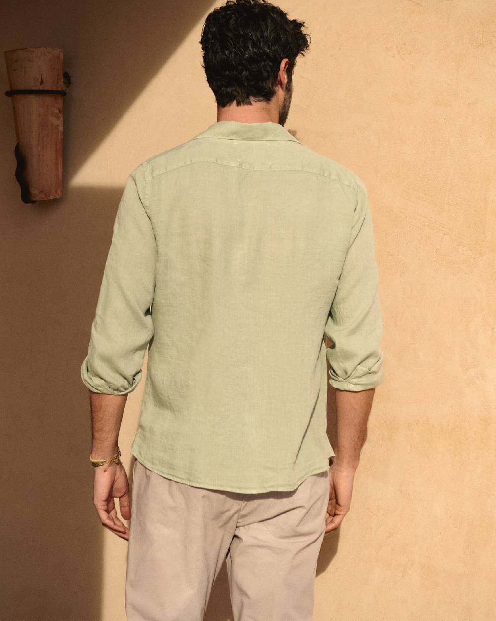 Manebí Linen Panama Shirt - Embroidered Palm Sage Qualità Garantita