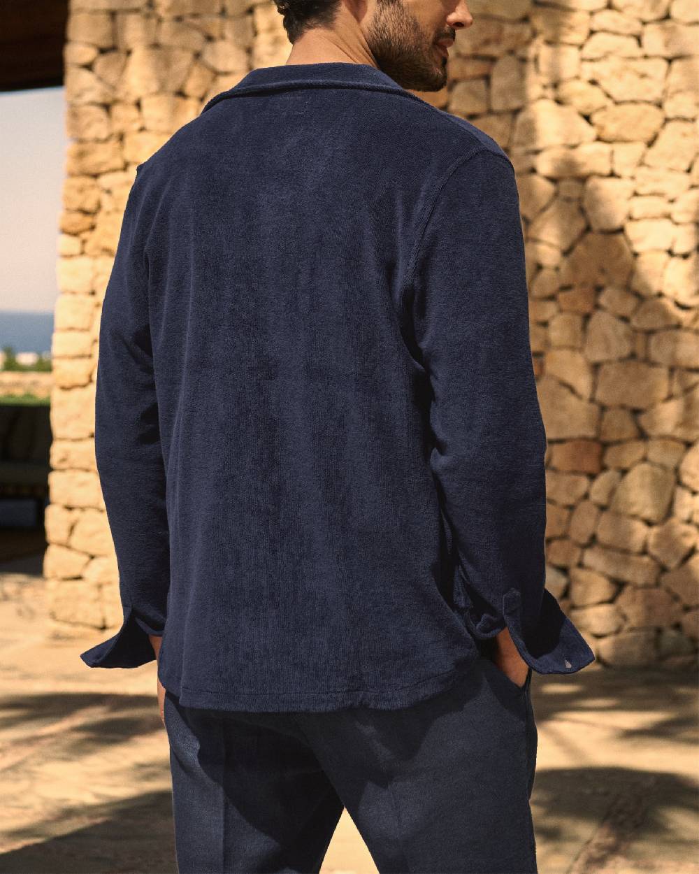 Manebí Organic Terry Cotton Nicolo Shirt - Long Sleeves Navy Negozi Online