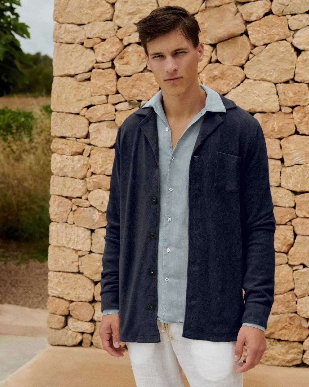 Manebí Organic Terry Cotton Nicolo Shirt - Long Sleeves Navy Negozi Online