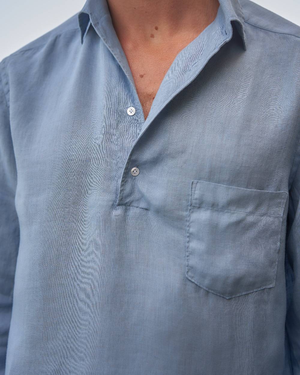 Manebí Washed Linen Nassau Polo Shirt - Embroidered Palm Indigo Affare Del Giorno