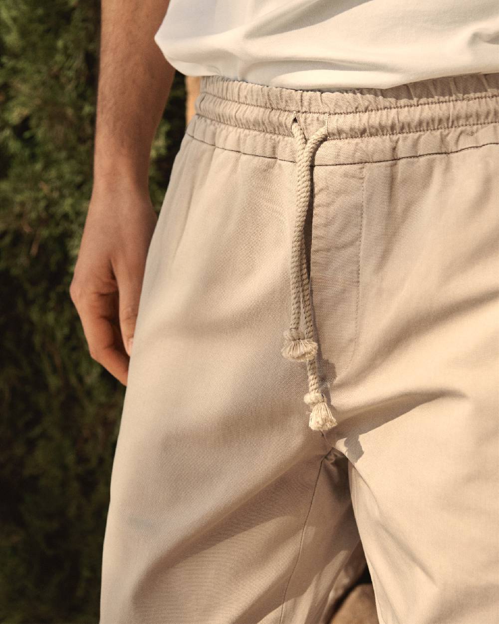 Manebí Stonewashed Cotton Venice Trousers - Embroidered Logo Kaki Beige Online