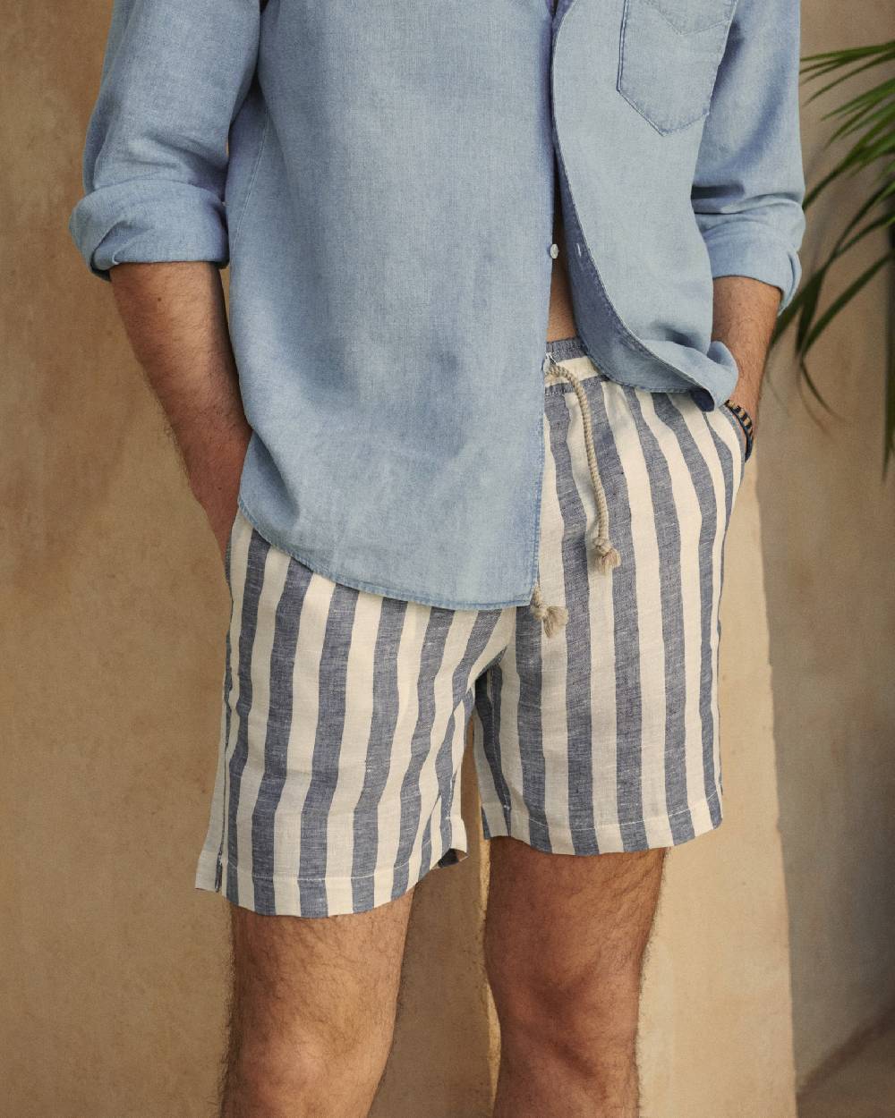 Manebí Light Linen|Malibu Shorts - Embroidered Logo Blue Beige Maxi Stripes Hotsell