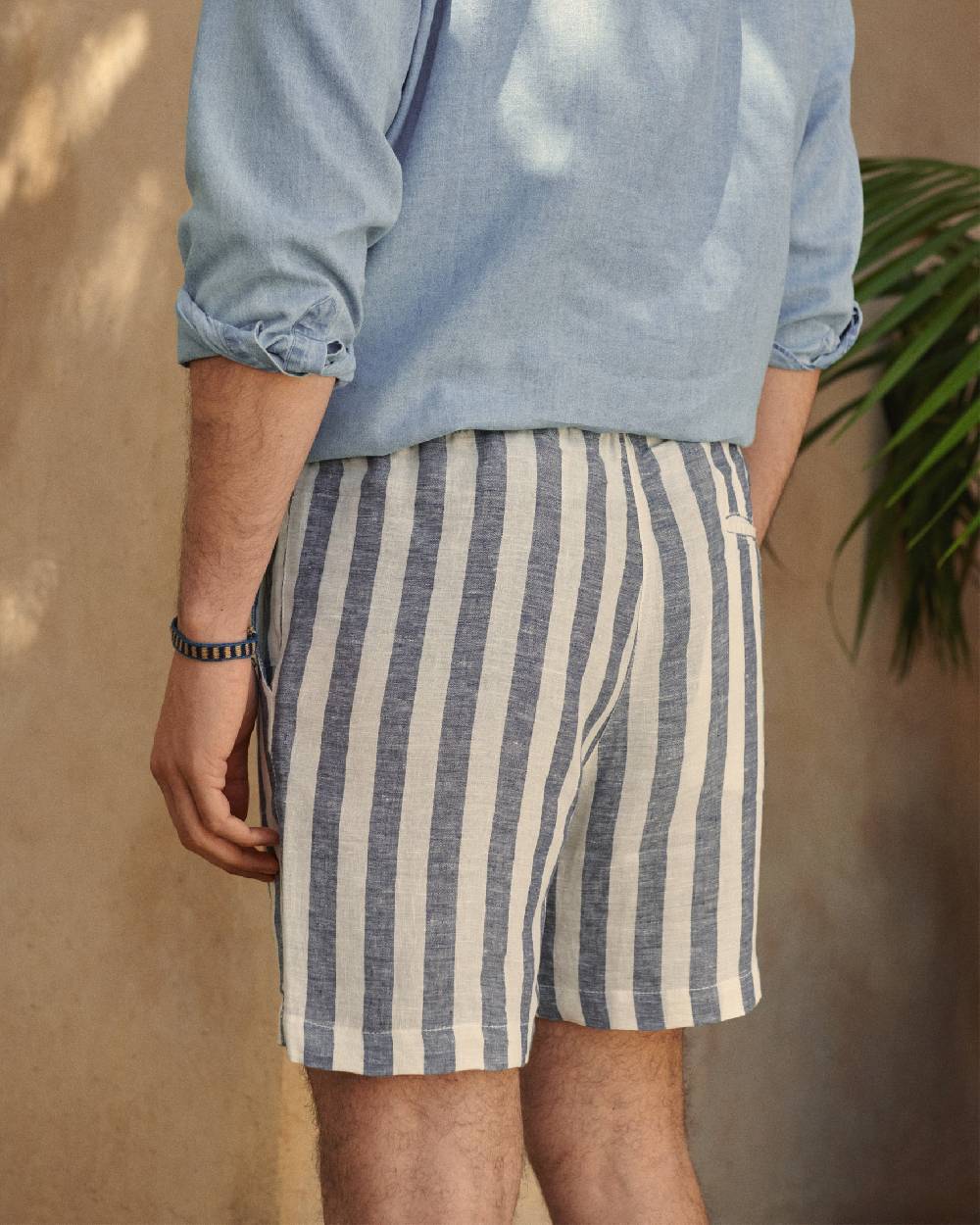 Manebí Light Linen|Malibu Shorts - Embroidered Logo Blue Beige Maxi Stripes Hotsell