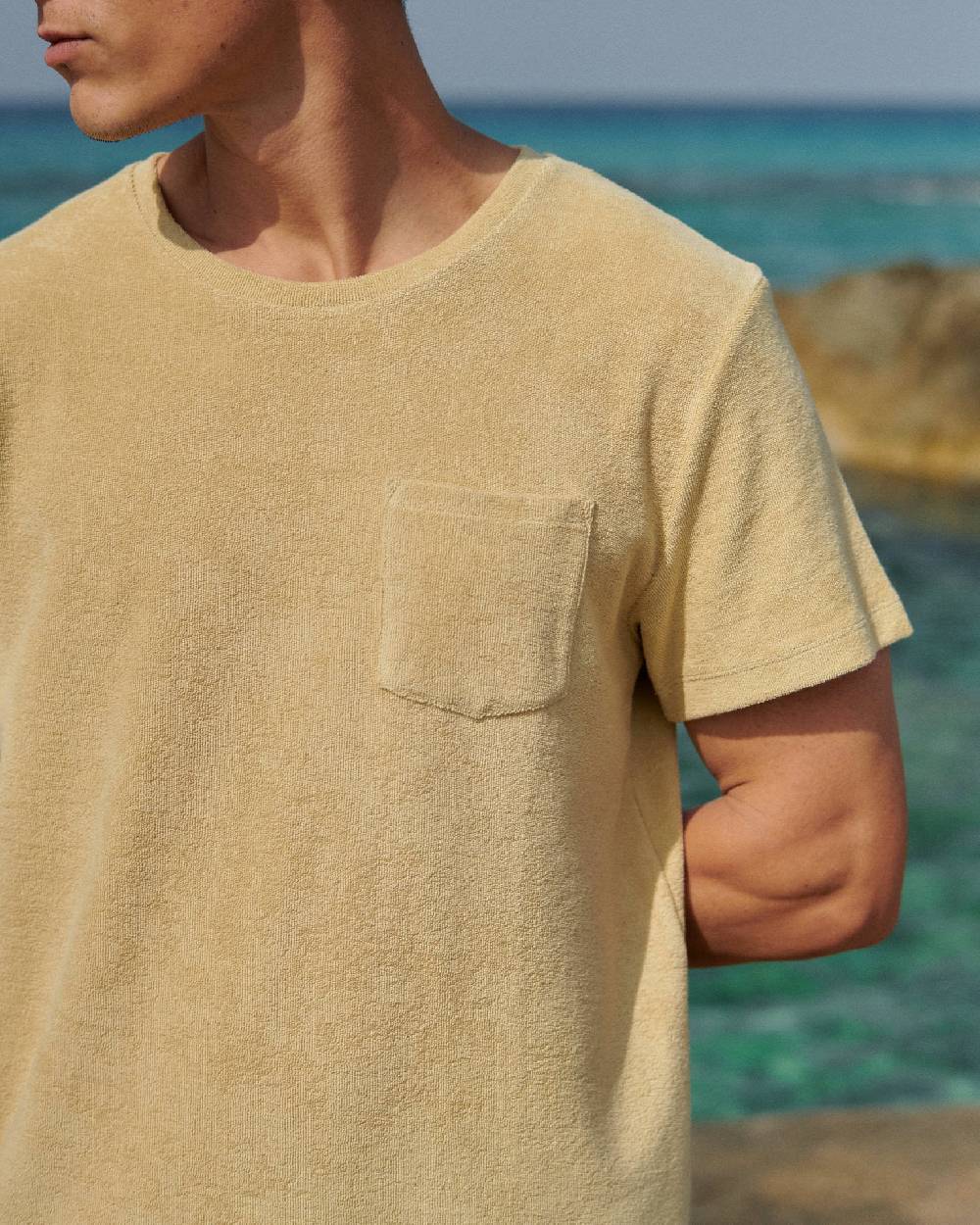 Manebí Organic Terry Cotton Emilio T-Shirt - Round-necked Sand Saldi Di Fabbrica