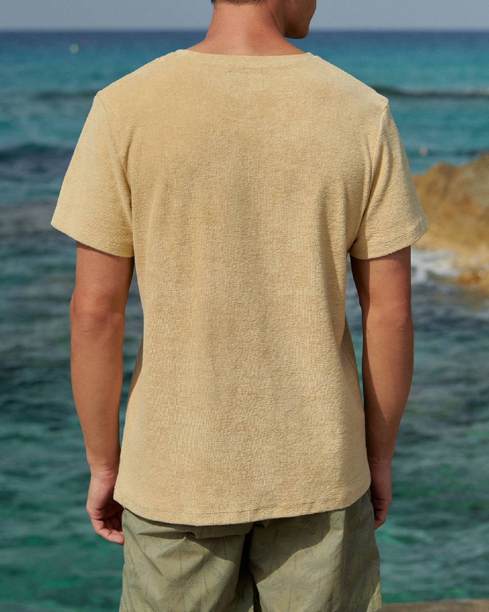 Manebí Organic Terry Cotton Emilio T-Shirt - Round-necked Sand Saldi Di Fabbrica