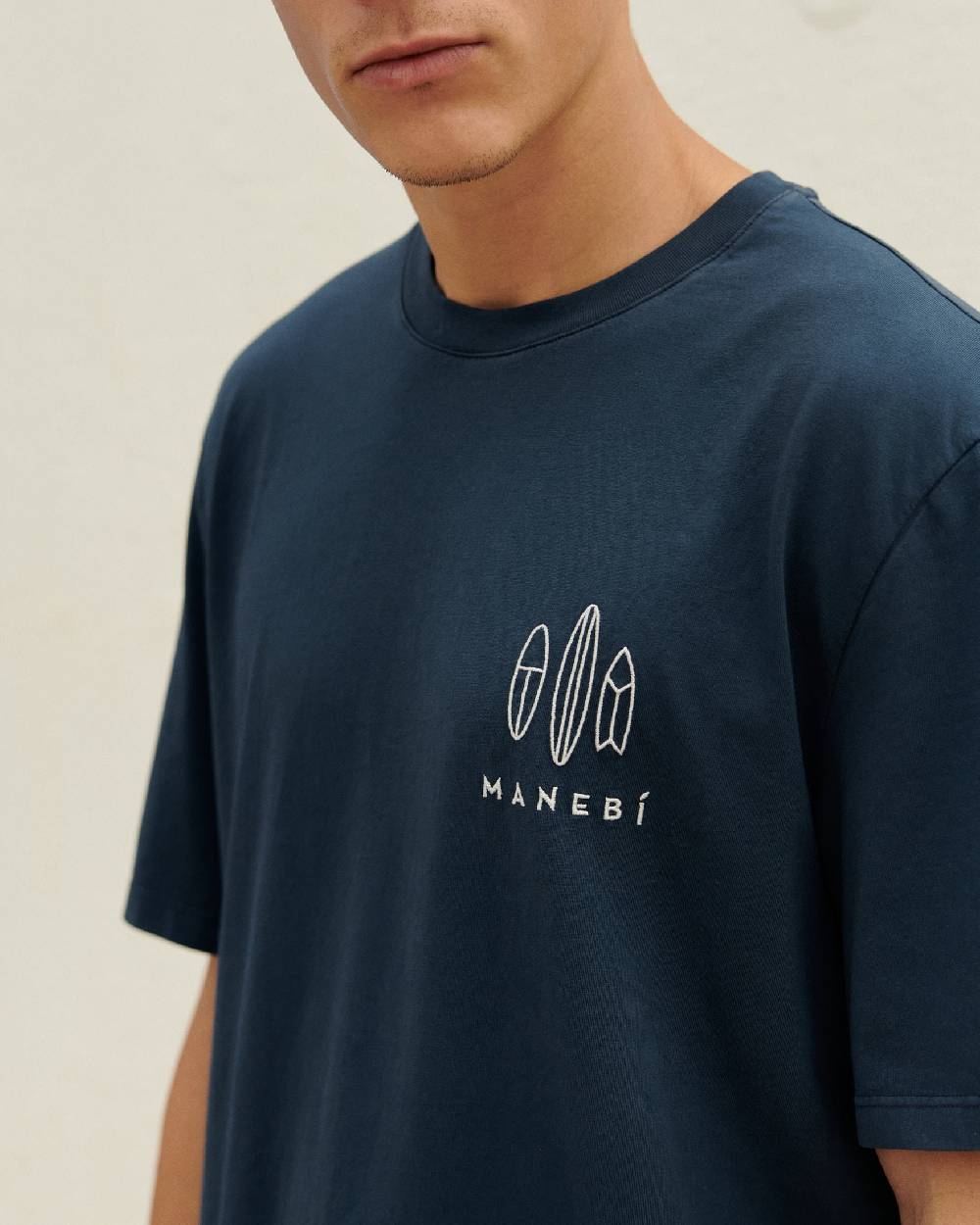 Manebí Jersey L. A. T-Shirt - Embroidered Night Blue And Off White Surf Logo In Saldo