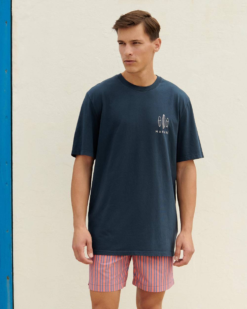 Manebí Jersey L. A. T-Shirt - Embroidered Night Blue And Off White Surf Logo In Saldo