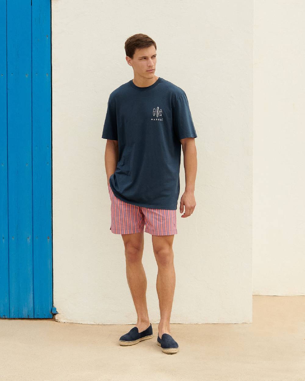 Manebí Jersey L. A. T-Shirt - Embroidered Night Blue And Off White Surf Logo In Saldo