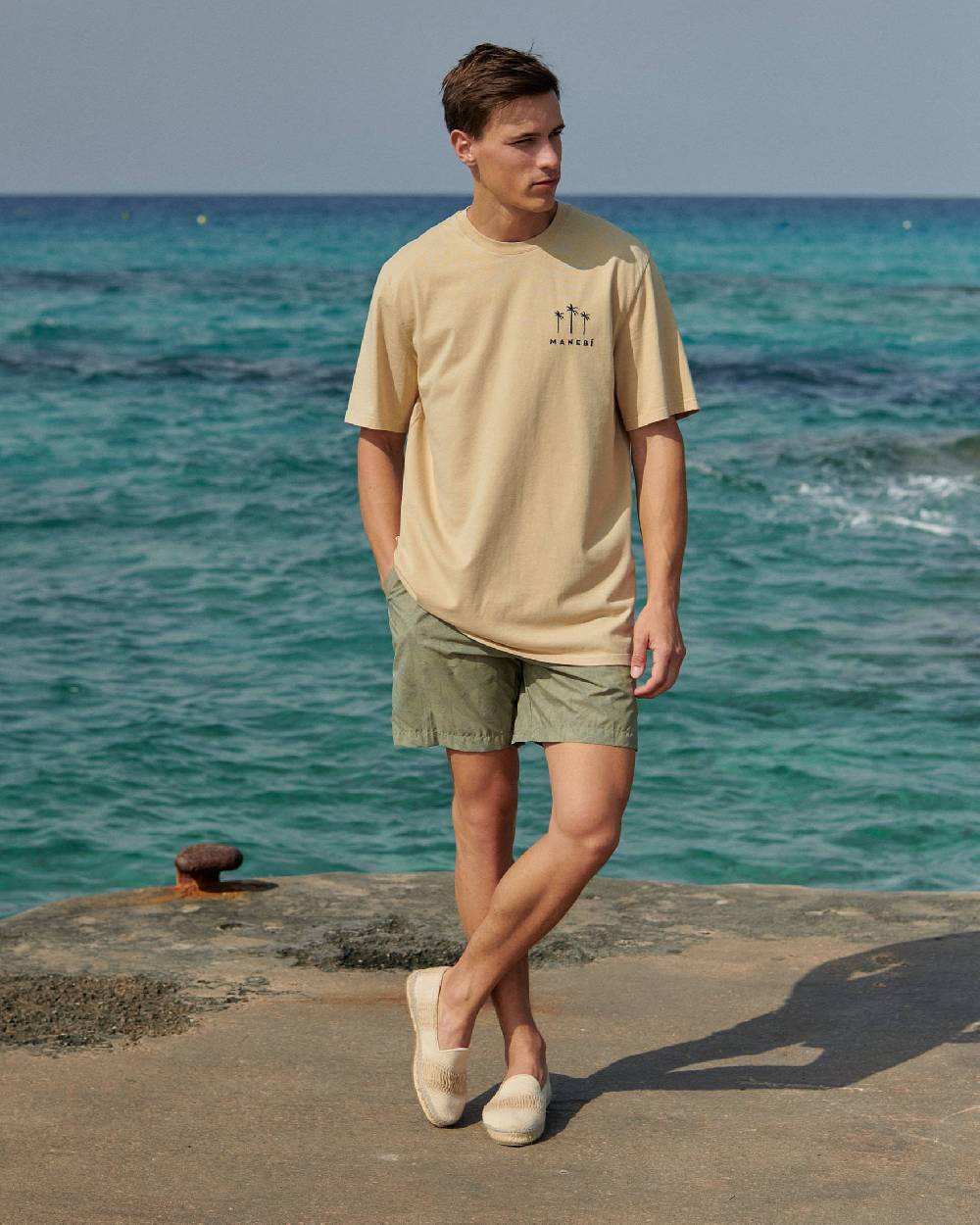 Manebí Jersey L. A. T-Shirt - Embroidered Sand Night Blue Palms Logo Embroidery Nuova