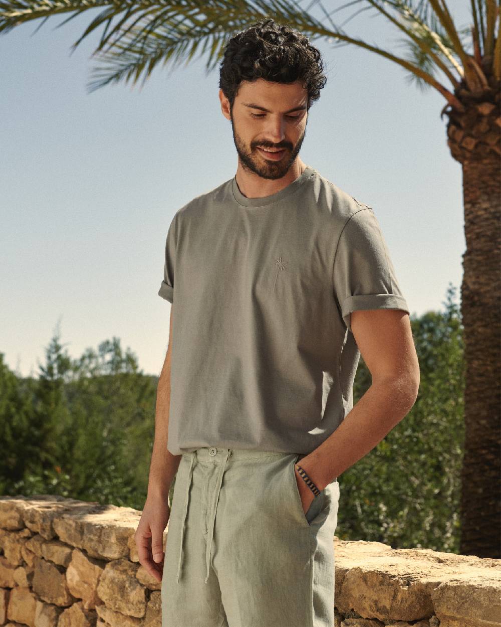 Manebí Jersey L. A. T-Shirt - Embroidered Mud Matching Palm And Back Logo Embroidery Spedizione gratuita