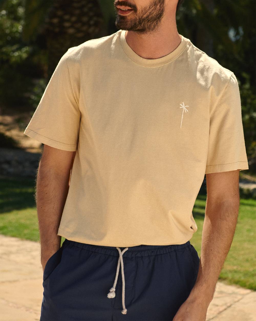 Manebí Jersey L. A. T-Shirt - Embroidered Sand Matching Palm And Back Logo Embroidery Negozio online di fabbrica
