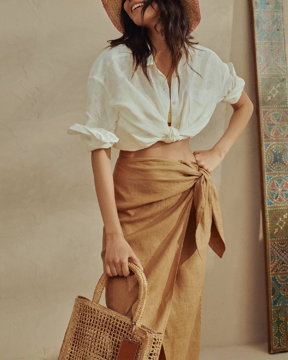 Manebí Linen Lencois Skirt - Wraparound Design with Knot Begonia Offerta natalizia