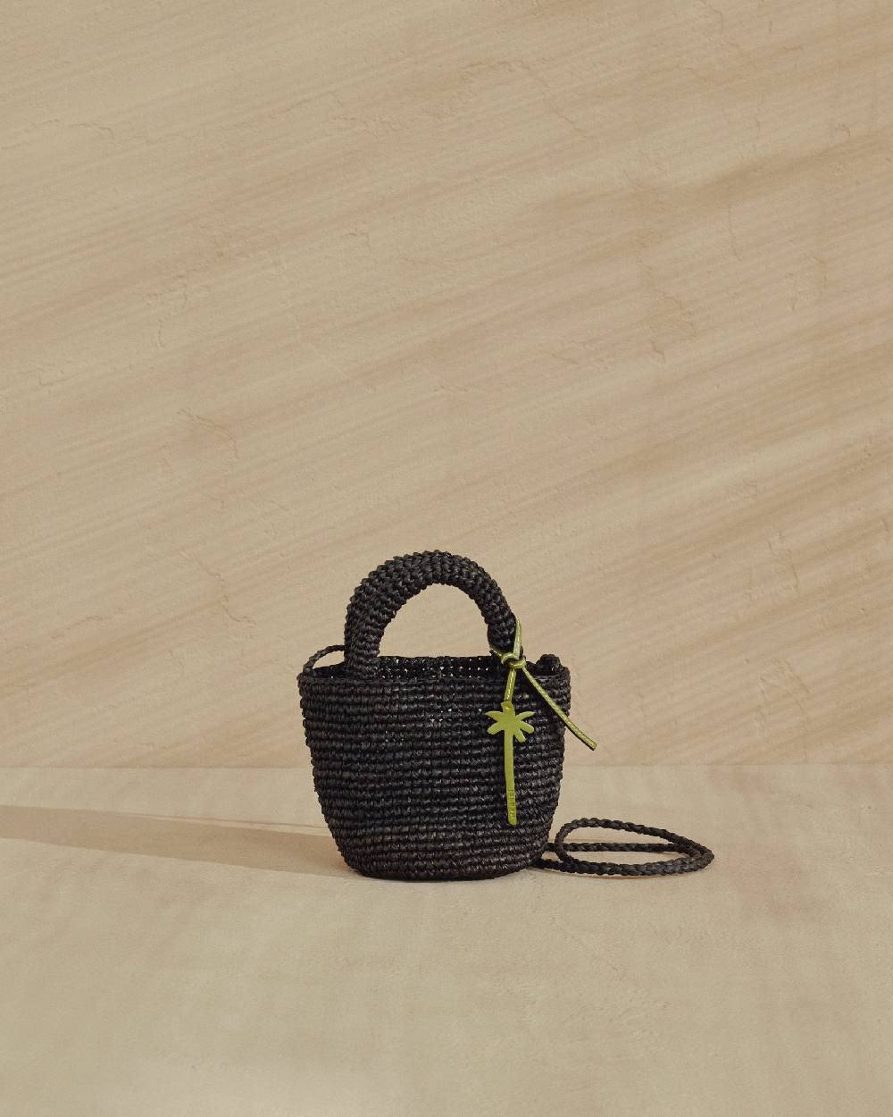 Manebí Raffia Summer Bag Mini - Palm Leather Tag Black Offerta Anniversario