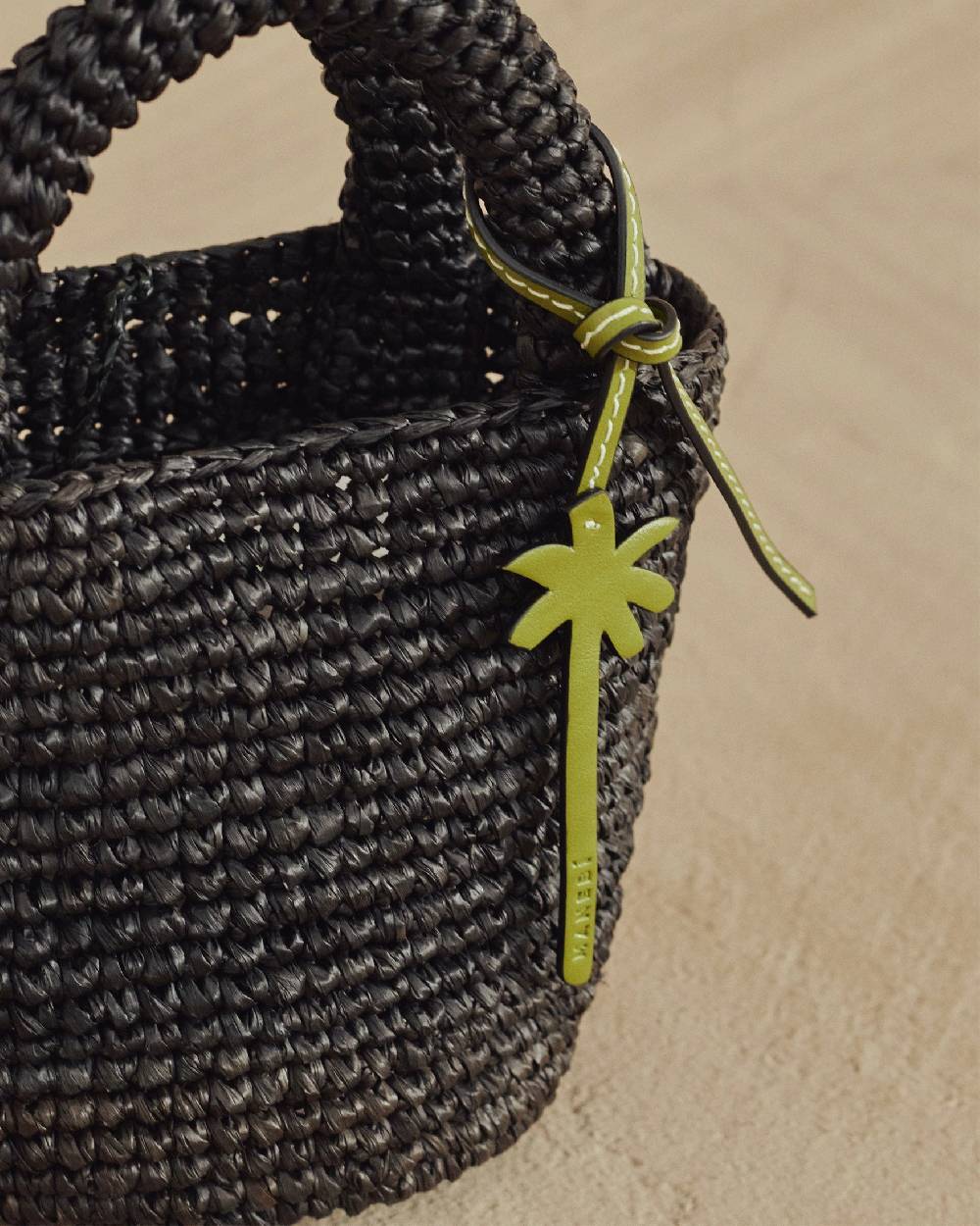 Manebí Raffia Summer Bag Mini - Palm Leather Tag Black Offerta Anniversario