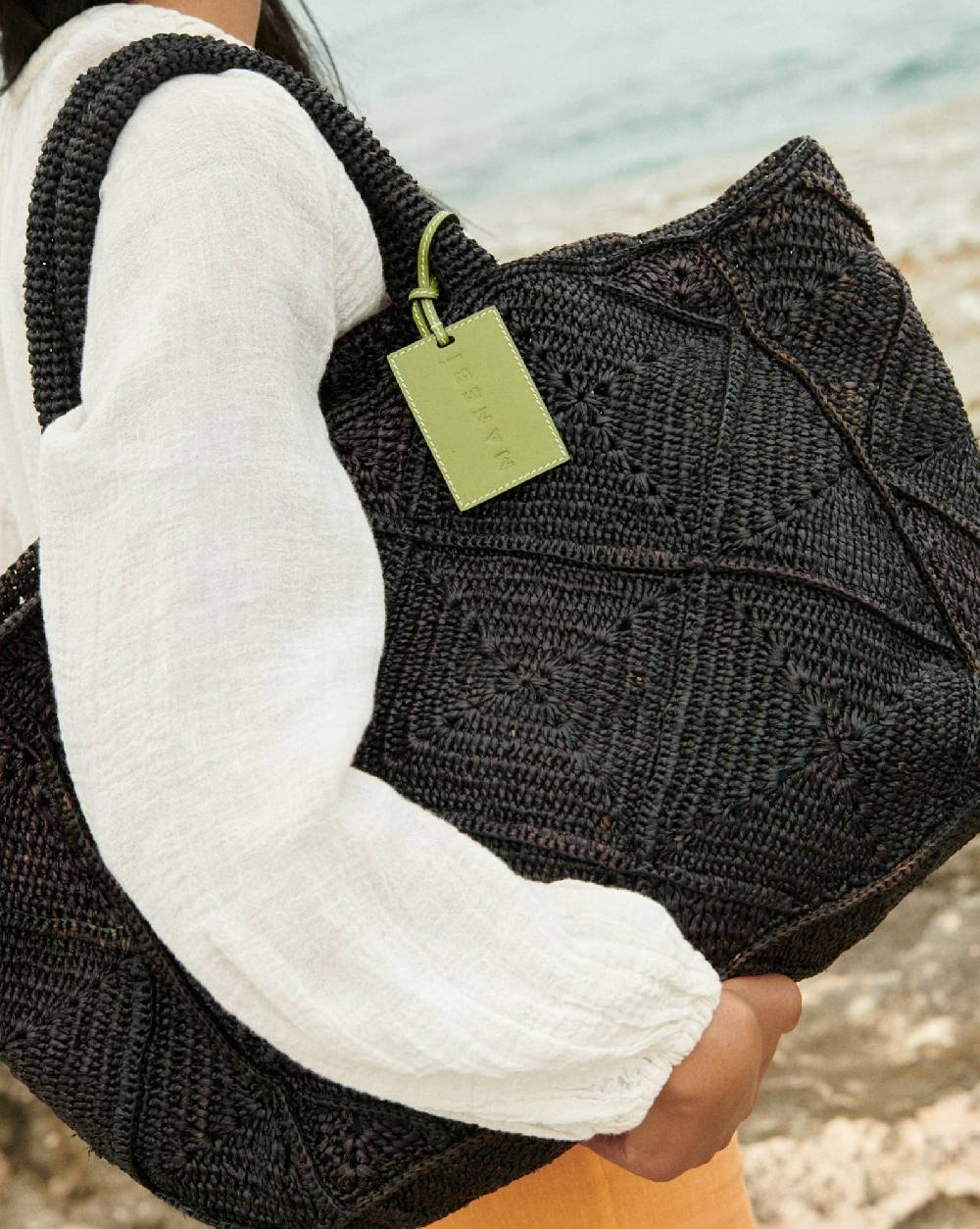 Manebí Raffia Crochet Sunset Bag Large - Leather Tag Black Online Outlet