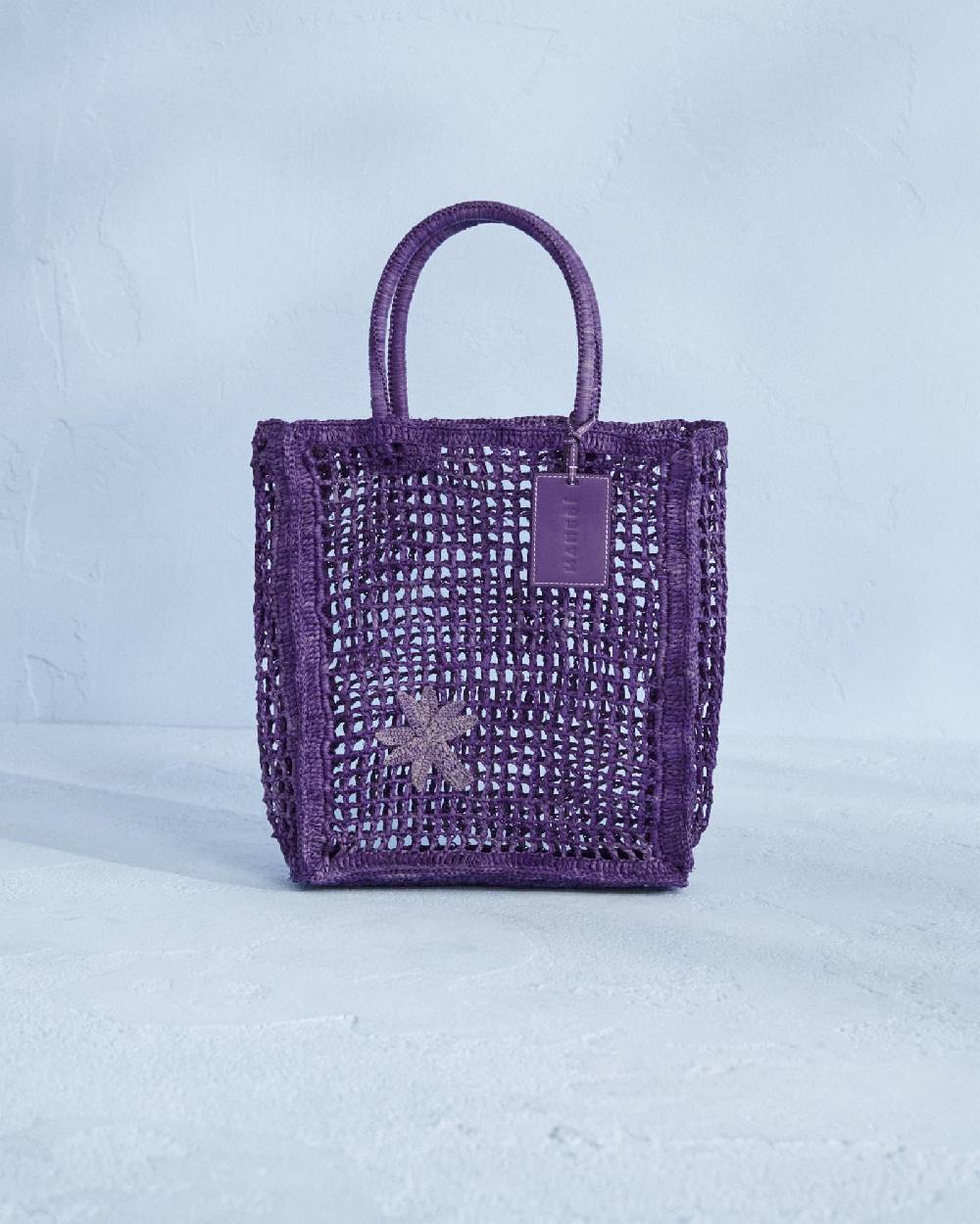Manebí Raffia Net Bag - Purple Leather Tag Summer Purple with Palm Lightning offer