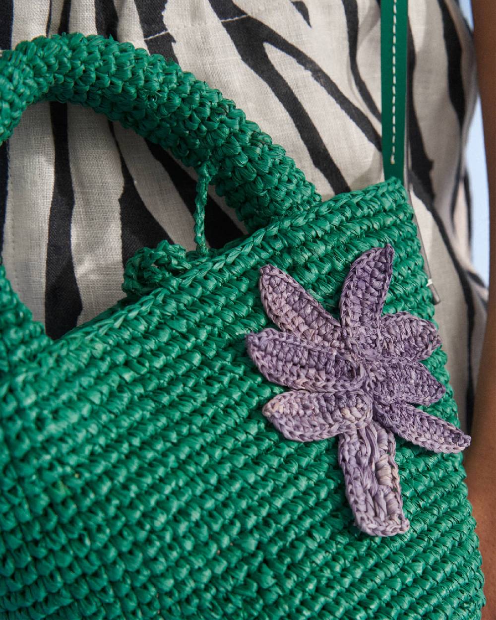 Manebí Raffia and Leather Summer Bag Mini - Cross-body Bag Vitamin Green with Palm Nuovi prodotti