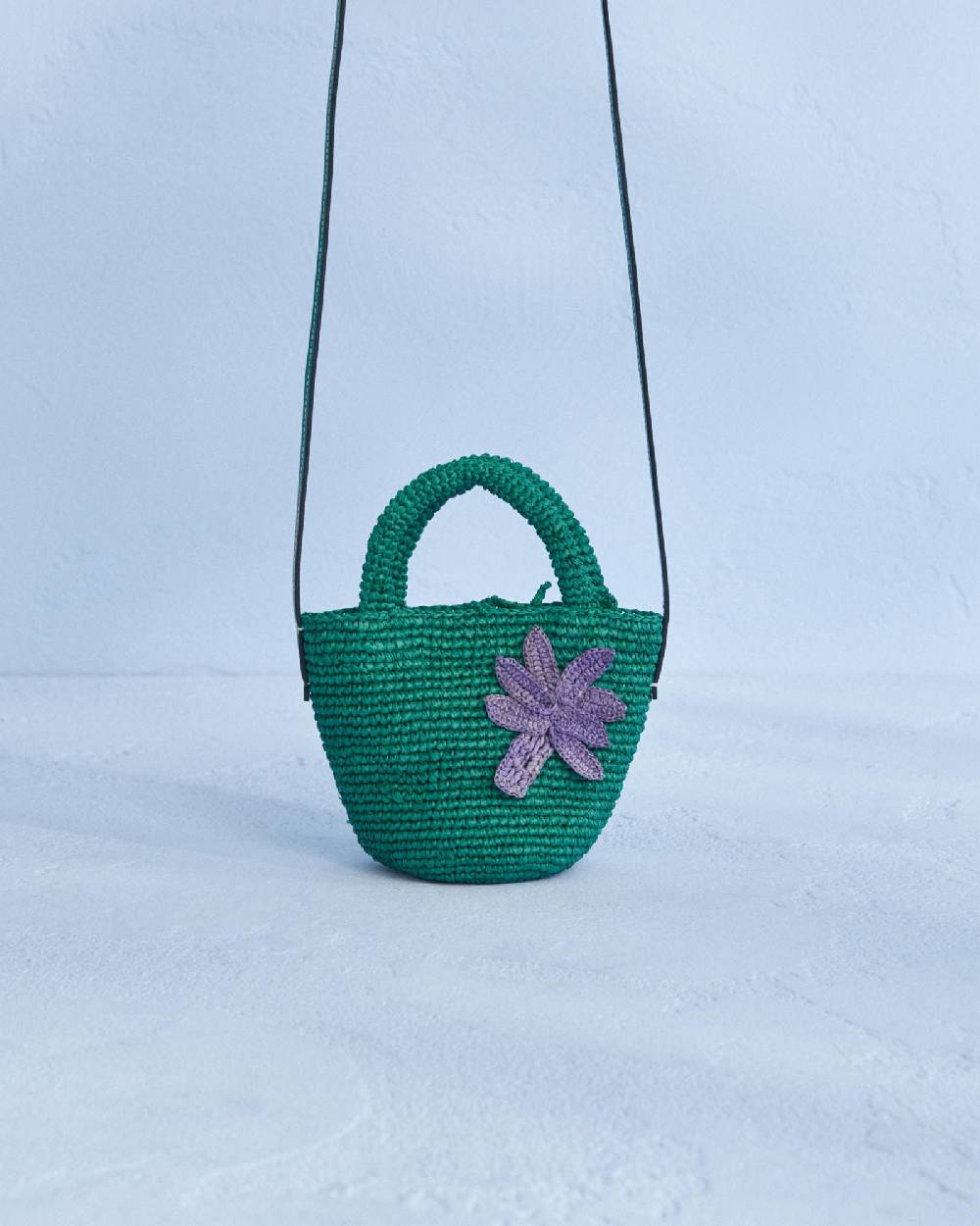 Manebí Raffia and Leather Summer Bag Mini - Cross-body Bag Vitamin Green with Palm Nuovi prodotti