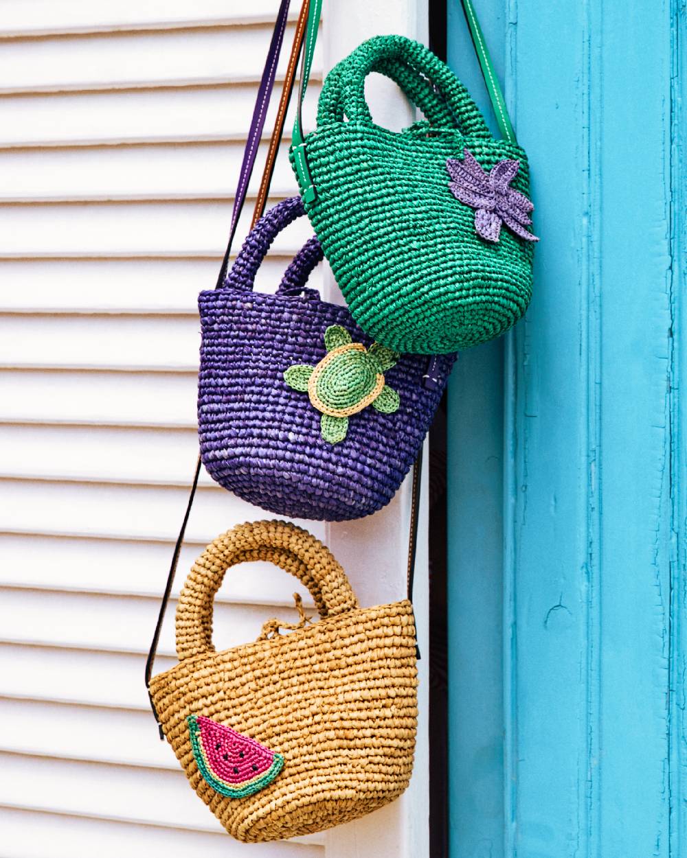 Manebí Raffia and Leather Summer Bag Mini - Cross-body Bag Vitamin Green with Palm Nuovi prodotti