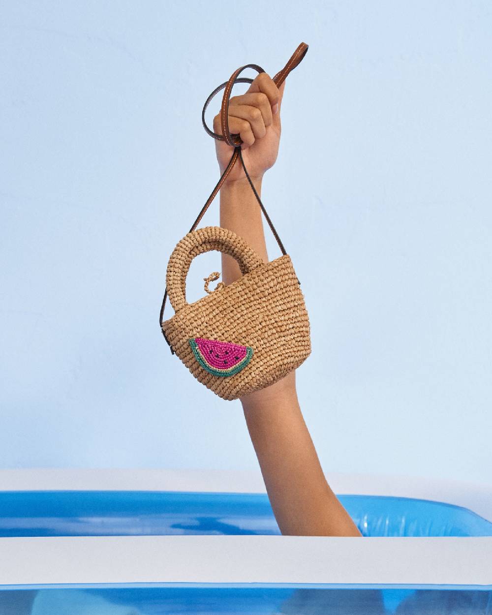 Manebí Raffia and Leather Summer Bag Mini - Cross-body Bag Tan with Watermelon Bestseller