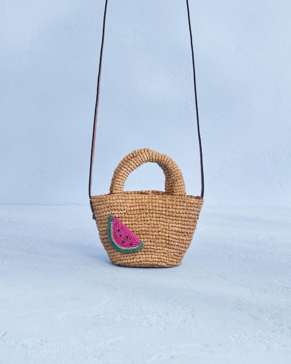 Manebí Raffia and Leather Summer Bag Mini - Cross-body Bag Tan with Watermelon Bestseller