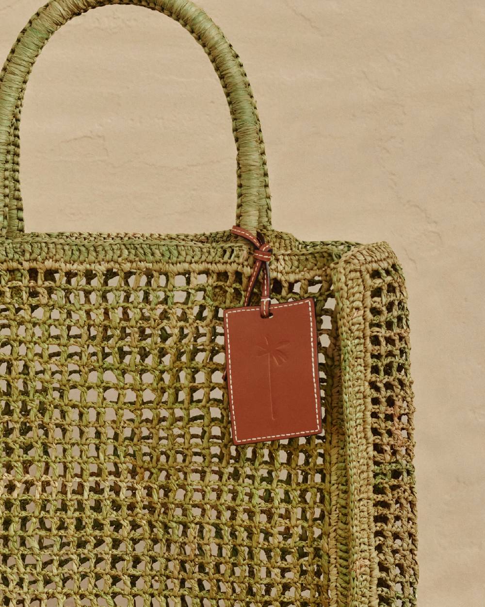Manebí Raffia Net Bag - Leather Tag Kaki Green Offerte speciali