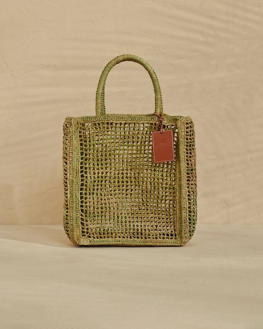 Manebí Raffia Net Bag - Leather Tag Kaki Green Offerte speciali