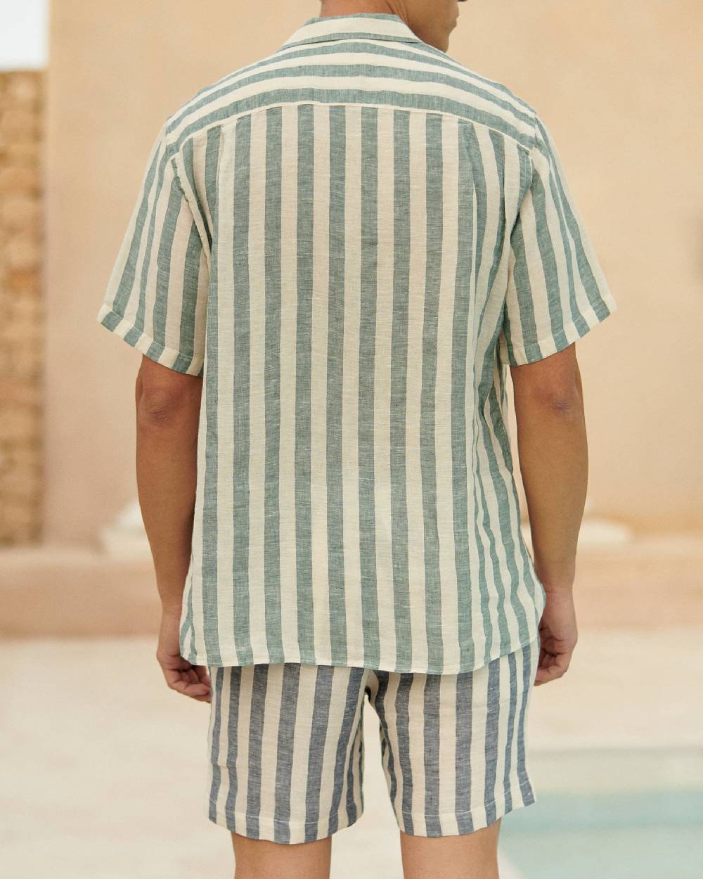 Manebí Linen Havana Camp-Collar Shirt - Embroidered Palm Green Beige Maxi Stripes Fino al 55% di sconto