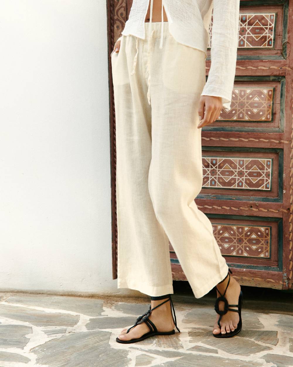 Manebí Linen Belem Trousers - Elasticated Waistband Eggnog Duty-free