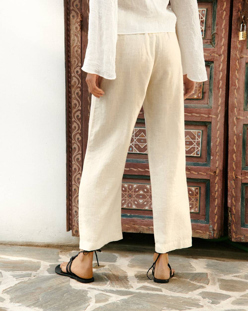 Manebí Linen Belem Trousers - Elasticated Waistband Eggnog Duty-free