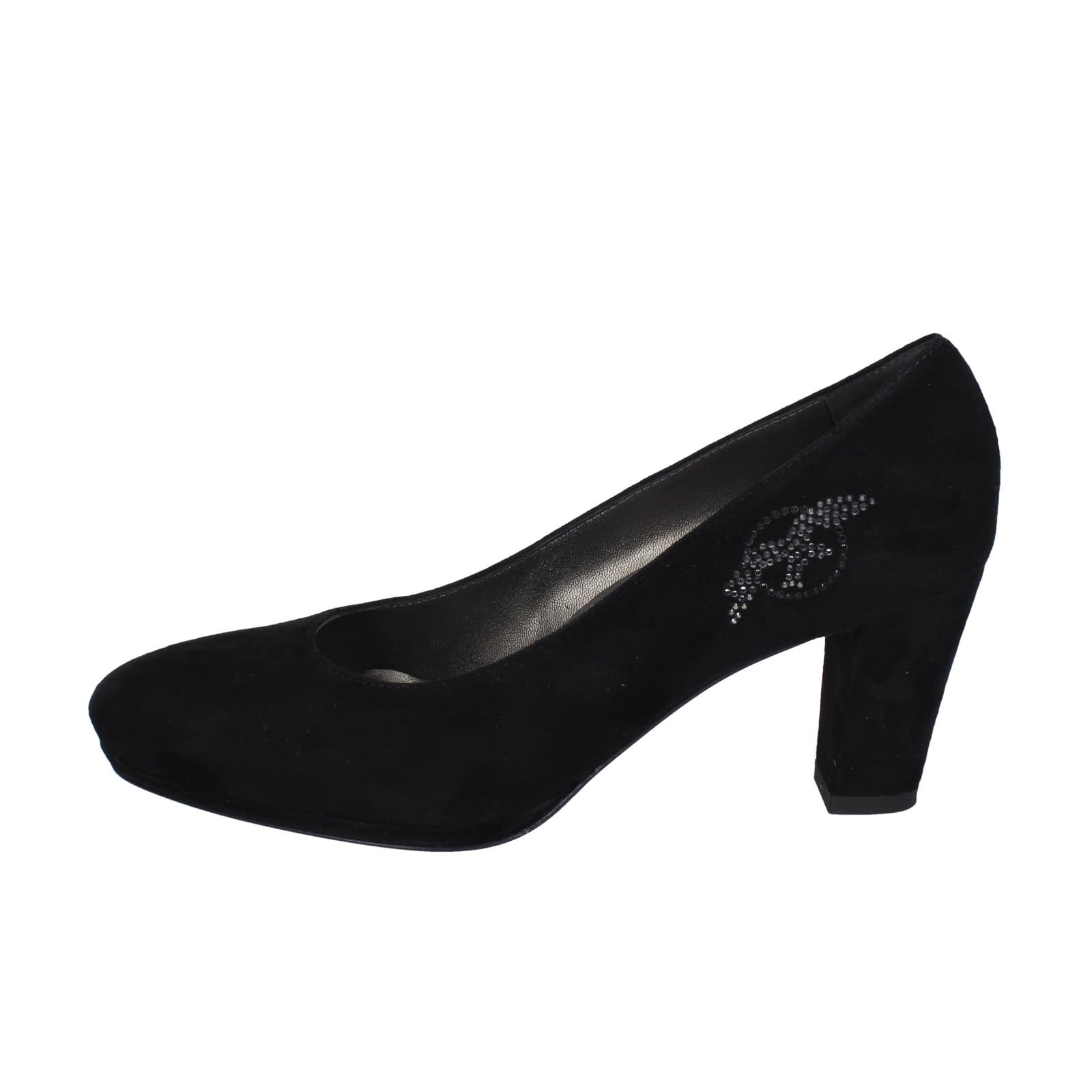 scarpe donna CONFORT decollete nero camoscio strass EZ354 Prezzo Ridotto
