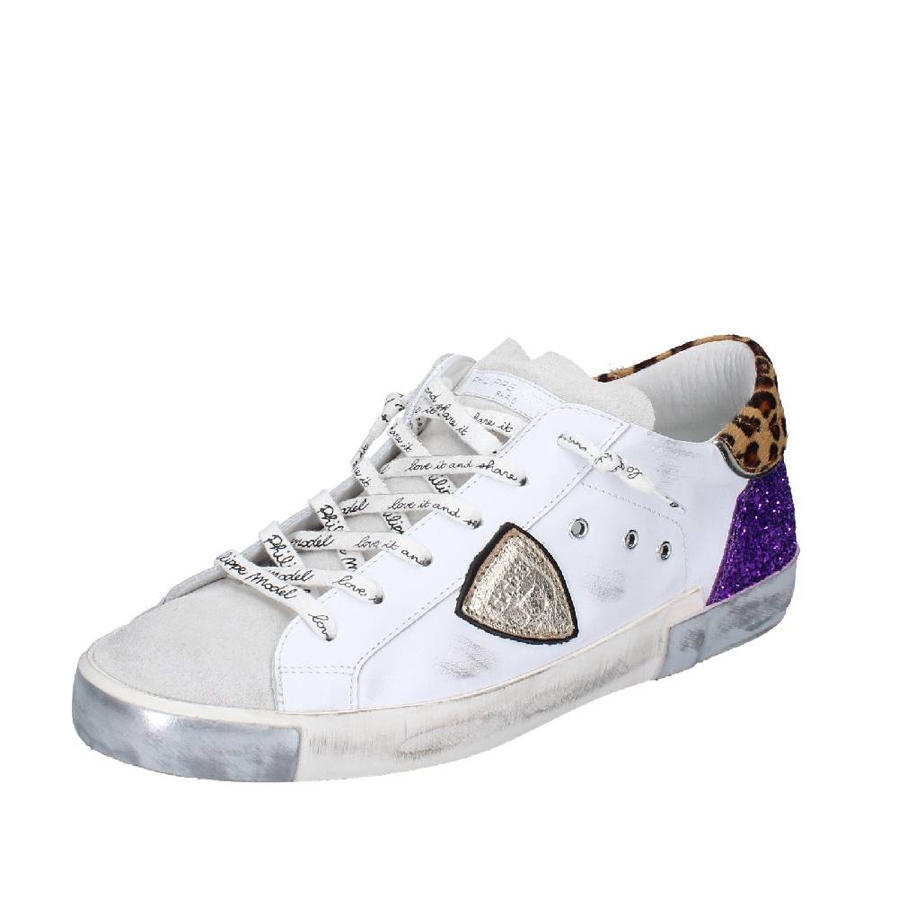 scarpe donna PHILIPPE MODEL sneakers bianco paillettes viola camoscio VINT EX368 2025