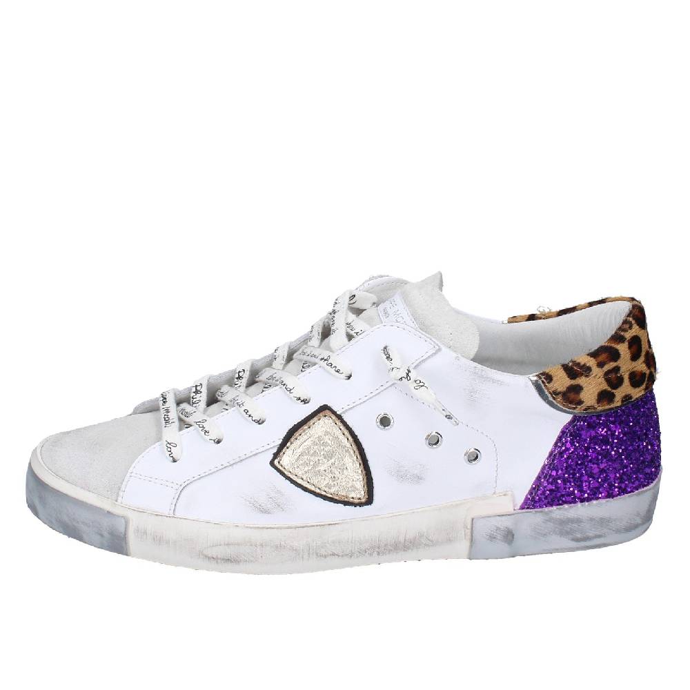 scarpe donna PHILIPPE MODEL sneakers bianco paillettes viola camoscio VINT EX368 2025