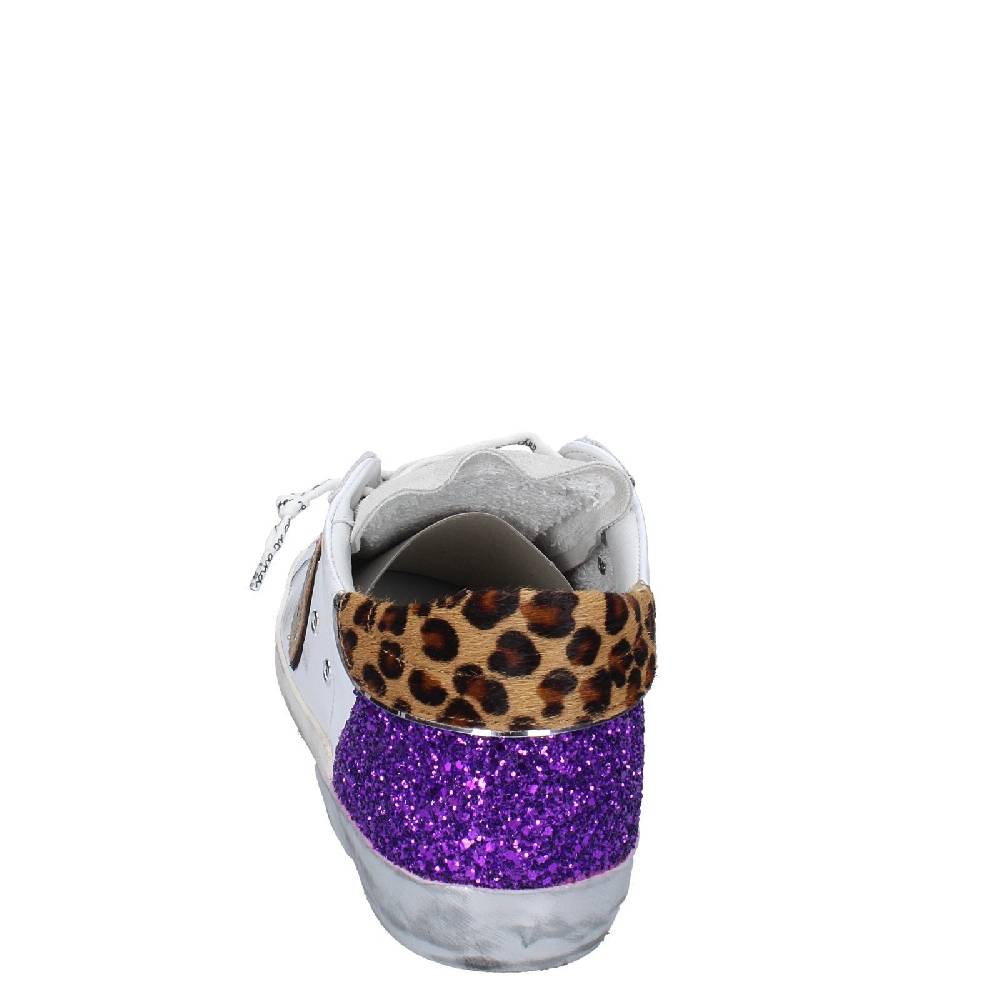scarpe donna PHILIPPE MODEL sneakers bianco paillettes viola camoscio VINT EX368 2025
