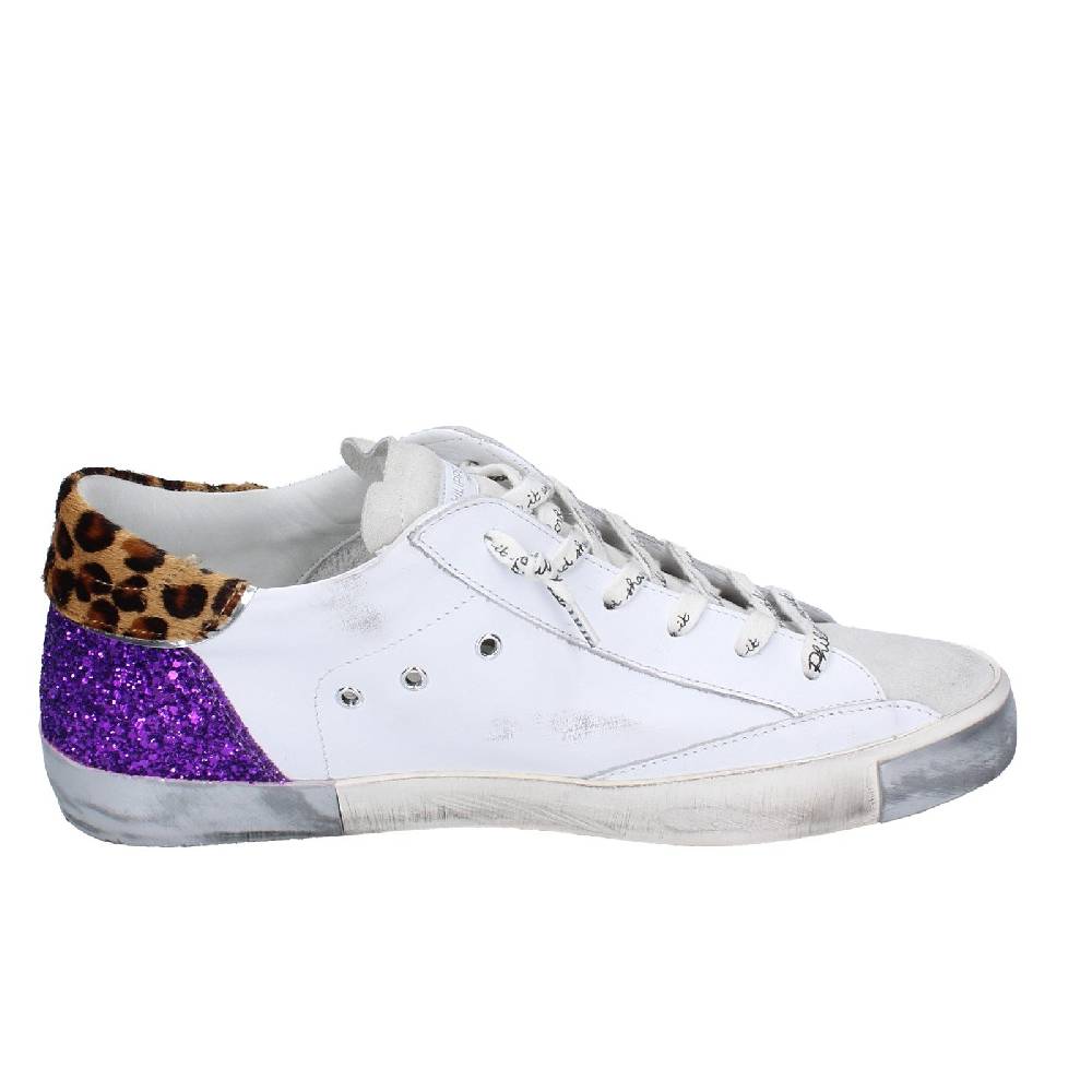 scarpe donna PHILIPPE MODEL sneakers bianco paillettes viola camoscio VINT EX368 2025