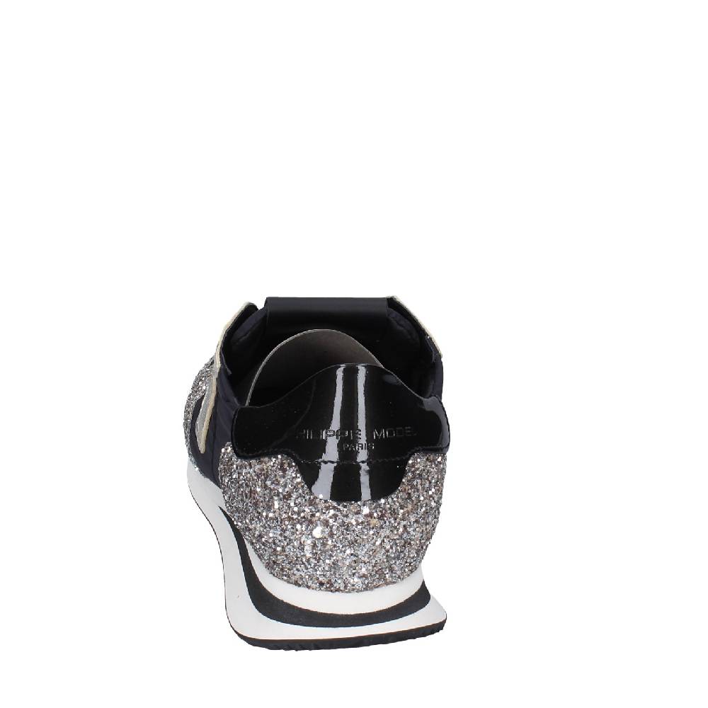 scarpe donna PHILIPPE MODEL sneakers nero tessuto platino glitter EX366 Nuovo