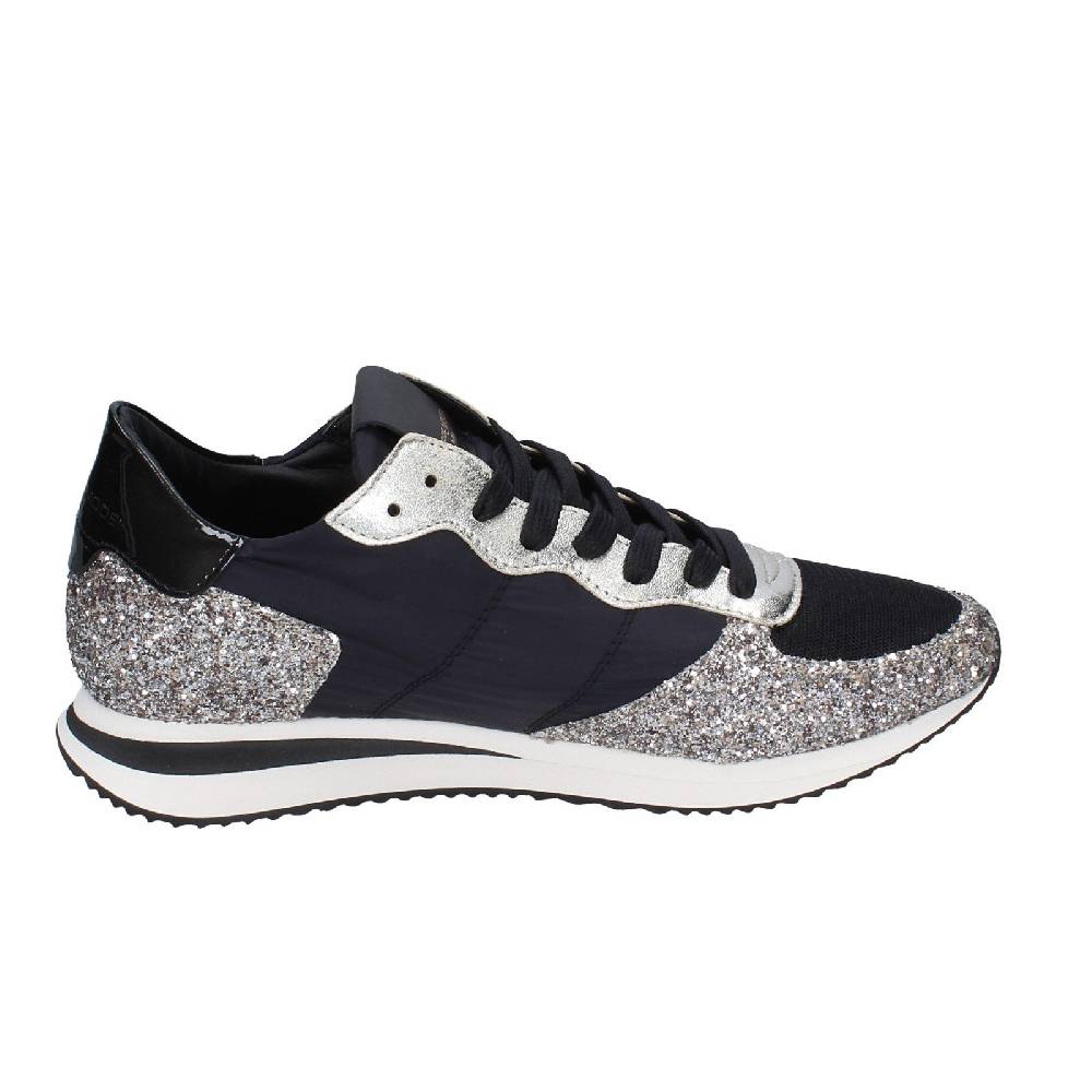 scarpe donna PHILIPPE MODEL sneakers nero tessuto platino glitter EX366 Nuovo