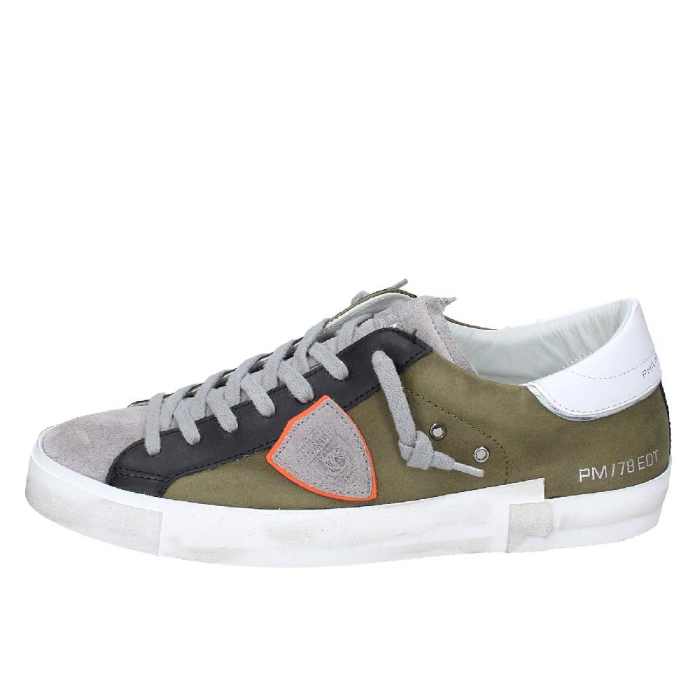 scarpe uomo PHILIPPE MODEL sneakers verde pelle grigio camoscio VINTAGE EX363 Sconto